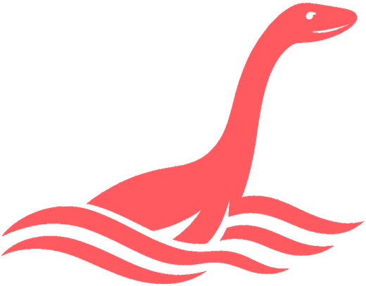 A coral plesiosaur rising from waves, the Redshifted mark